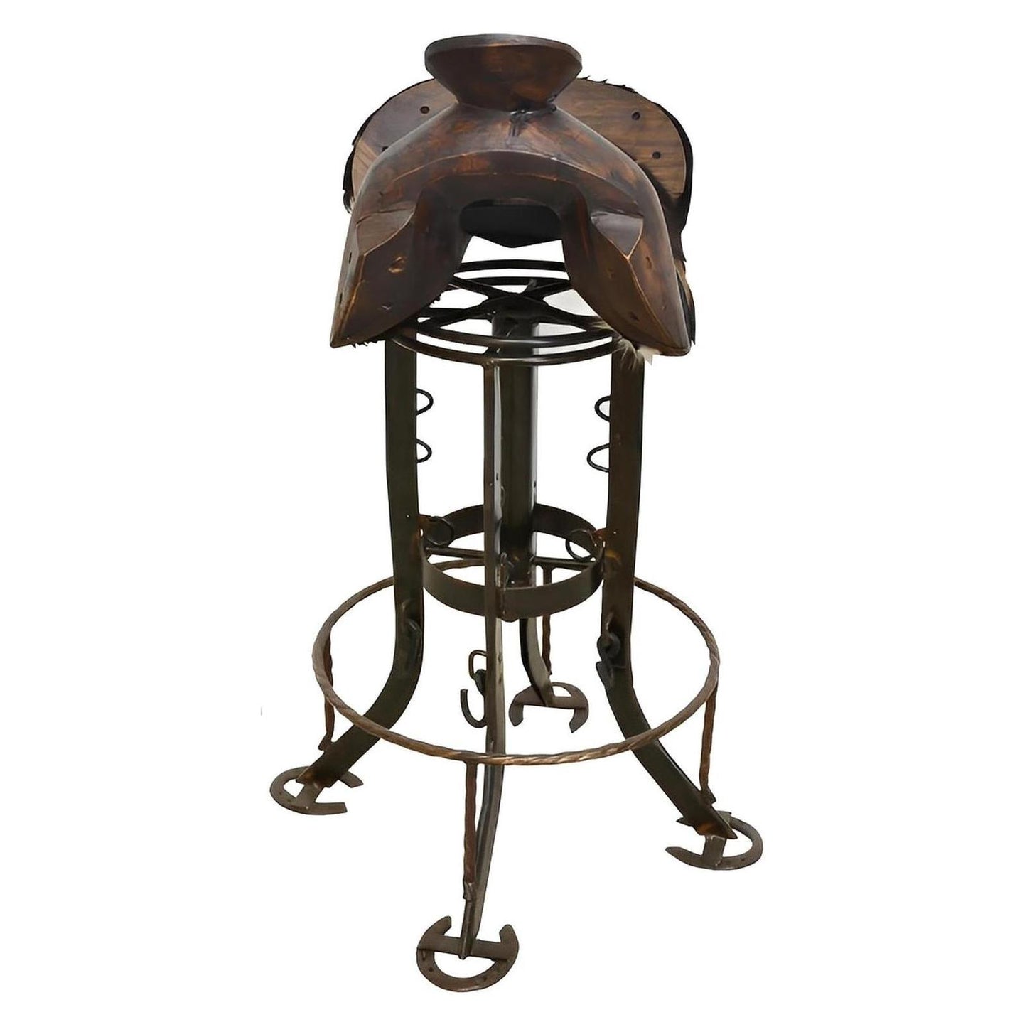 Cowboy's Saddle Swivel Barstool | Handcrafted with an Iron Base & Horseshoe Feet (2 or 3 Pack) 30"