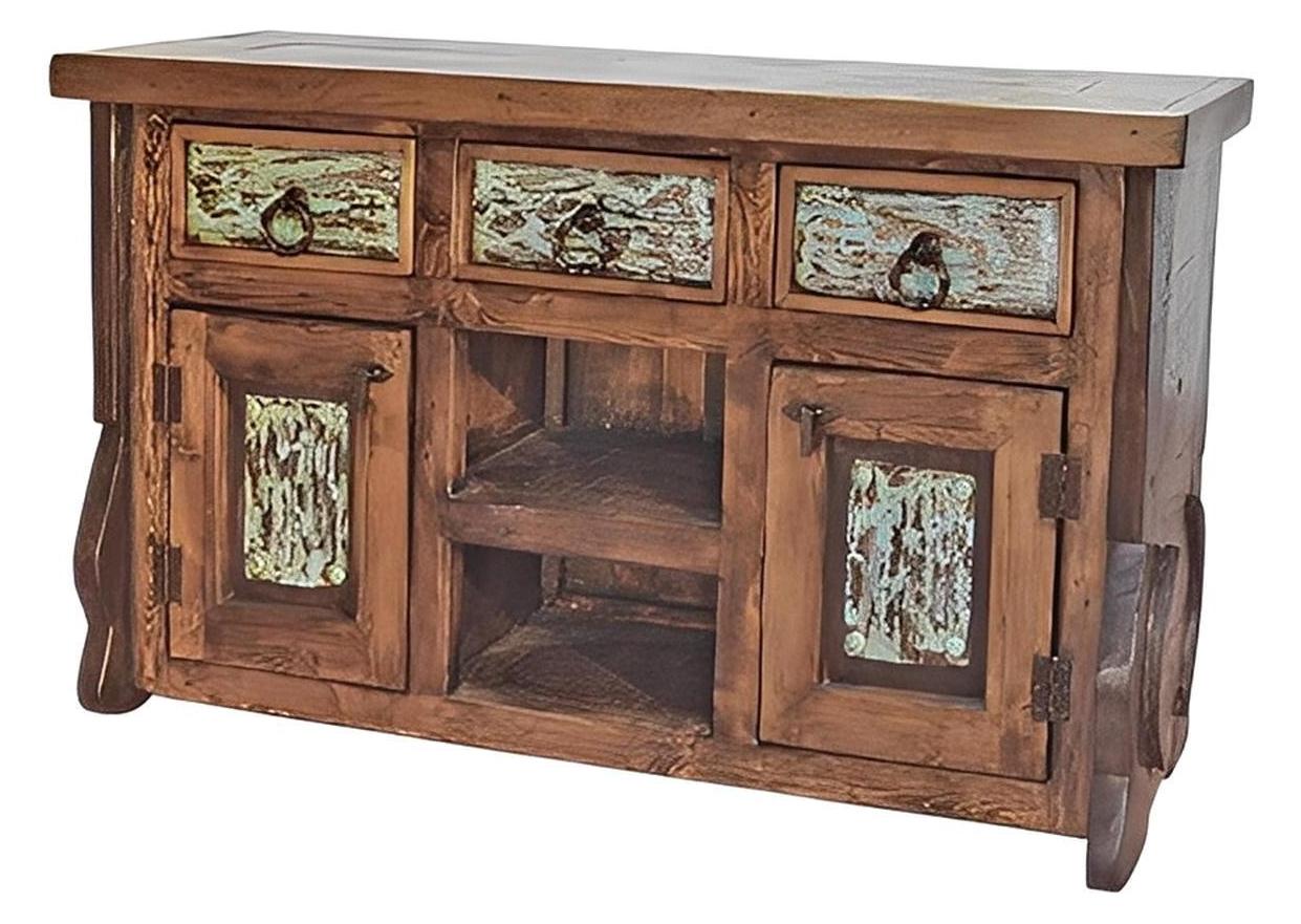 White Rock Hill Turquoise Tin Buffet With Yoke Legs
