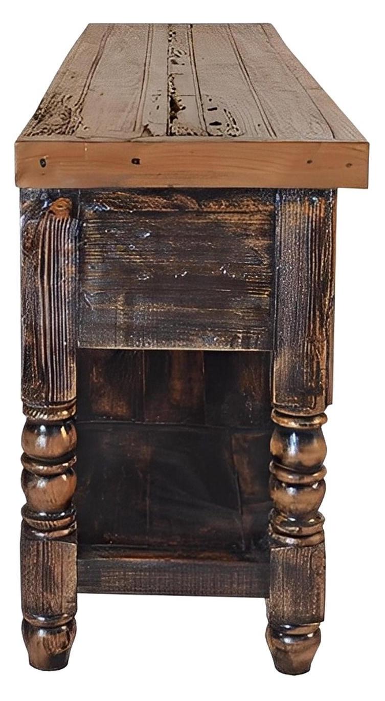 Limestone Hill Old Door Top, Black Wash Finish, Hand Carved Console