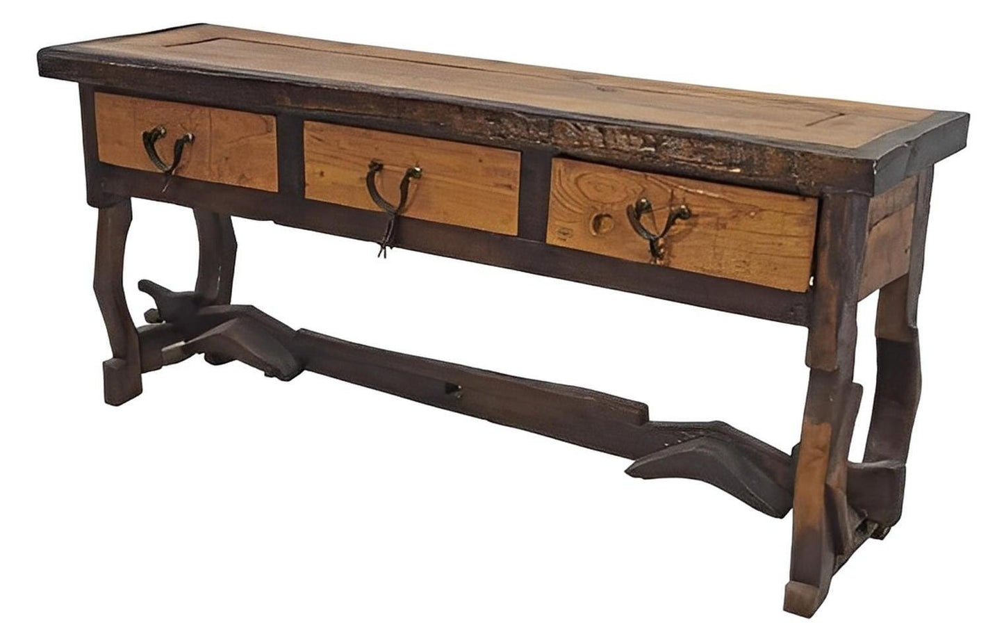 Shadow Hill Three Drawer Yoke Base Credenza / Console Table With Original Spur Pulls