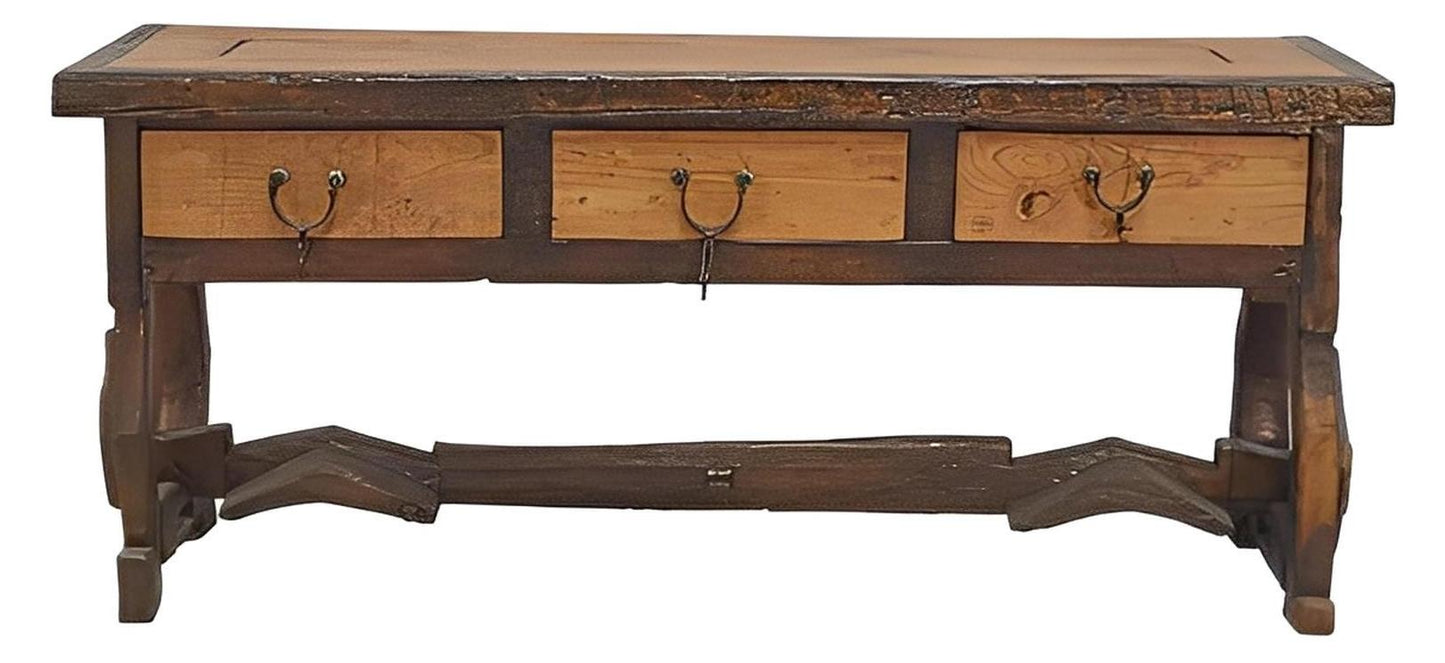 Shadow Hill Three Drawer Yoke Base Credenza / Console Table With Original Spur Pulls