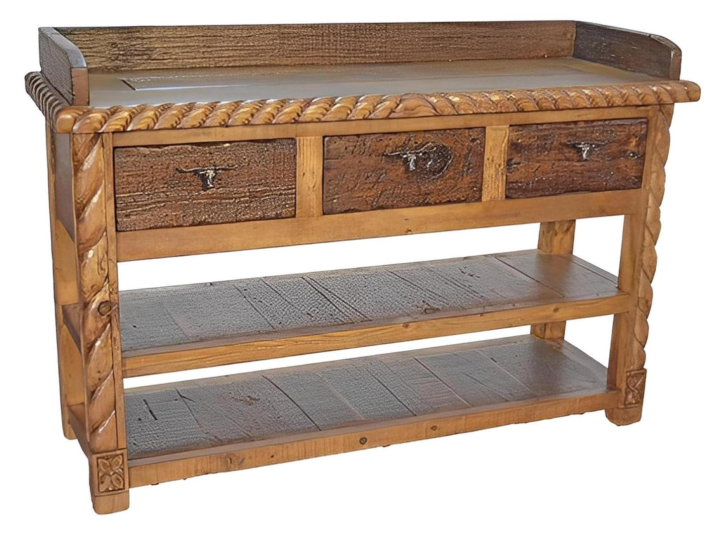 Valley Canyon Hand-Carved Vanity Cabinet With Longhorn Handles