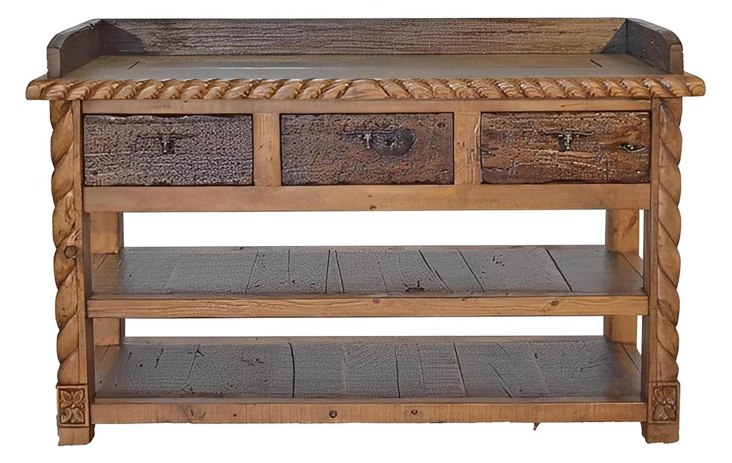 Valley Canyon Hand-Carved Vanity Cabinet With Longhorn Handles