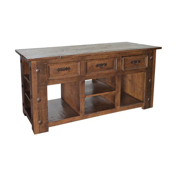 Rattlesnake Hill Solid Wood Plank Kitchen Island With Drawers And Side Shelves
