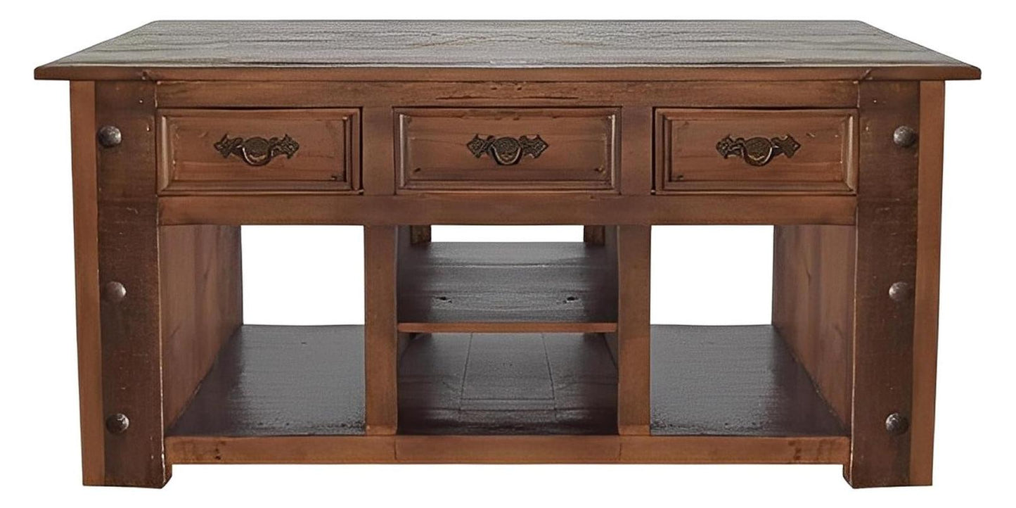 Rattle Hill Solid Wood Plank Kitchen Island With Drawers And Side Shelves