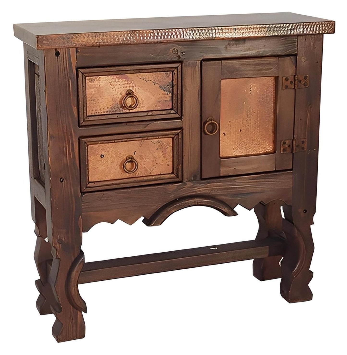 Antelope Butte Two Drawer One Door Yoke Leg Credenza / Console Table With Copper- Small