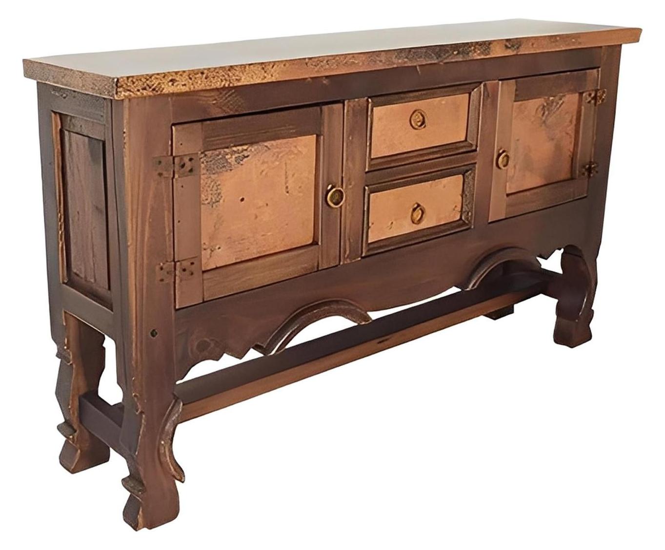 Antelope Hill Two Drawer Two Door Yoke Leg Credenza / Console Table With Copper