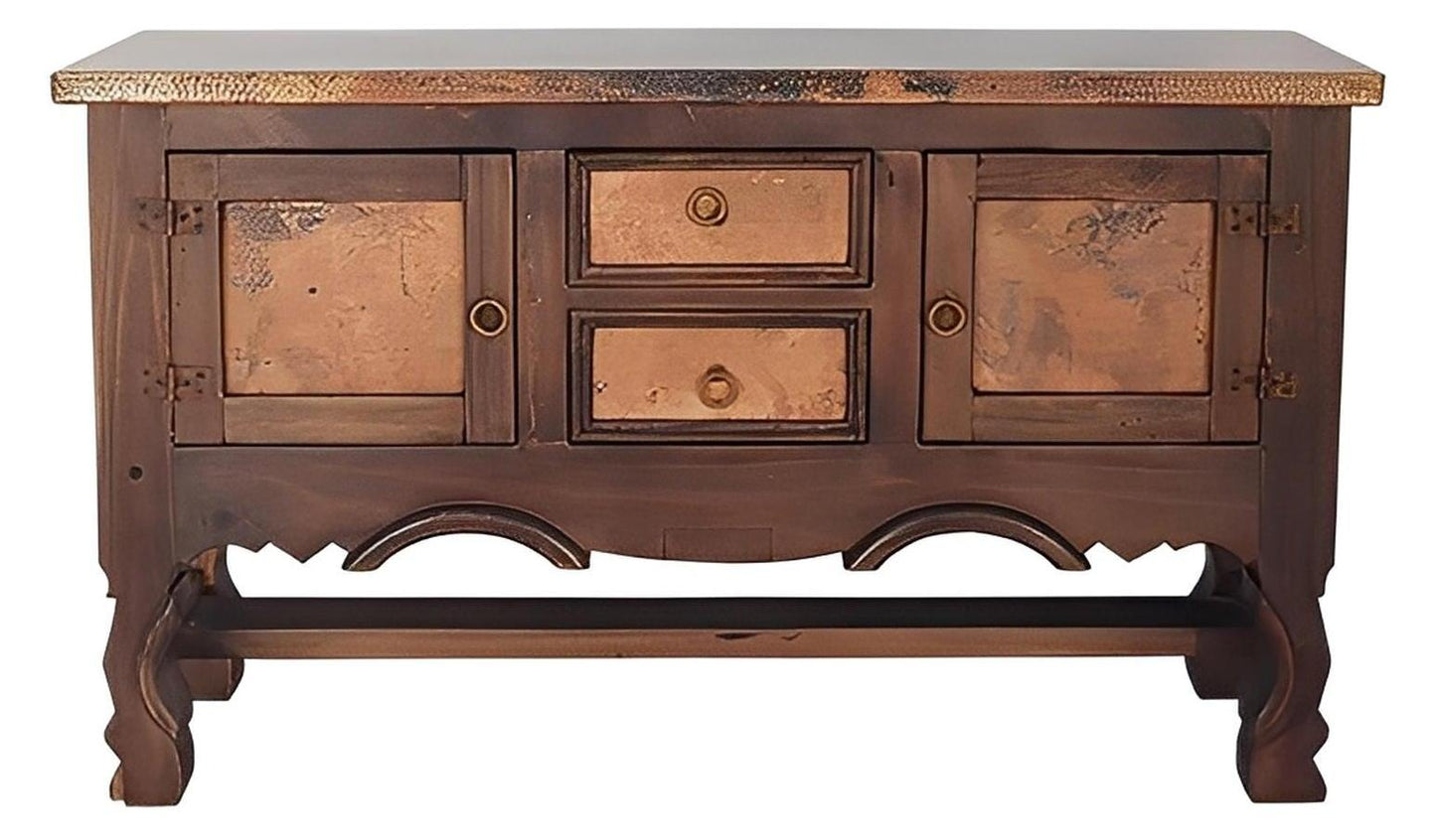 Antelope Hill Two Drawer Two Door Yoke Leg Credenza / Console Table With Copper
