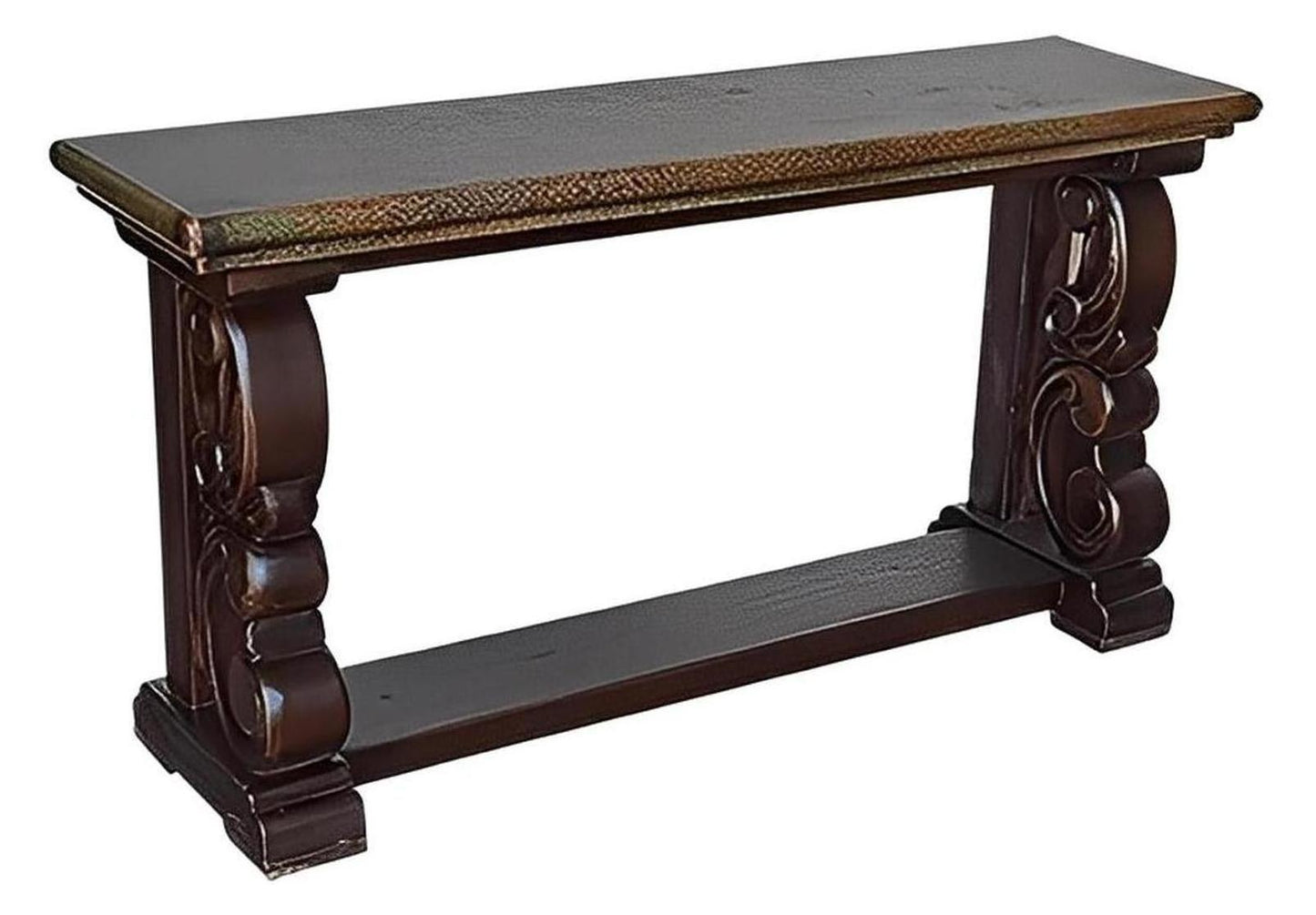 Limpia Canyon Credenza / Console Table With Handcarved Base Legs And Green Copper Top