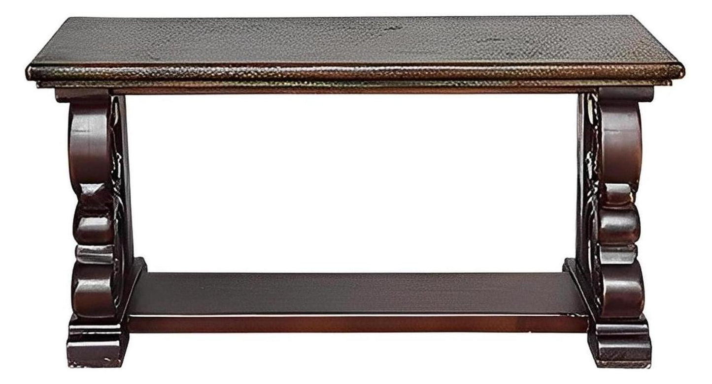 Limpia Canyon Credenza / Console Table With Handcarved Base Legs And Green Copper Top