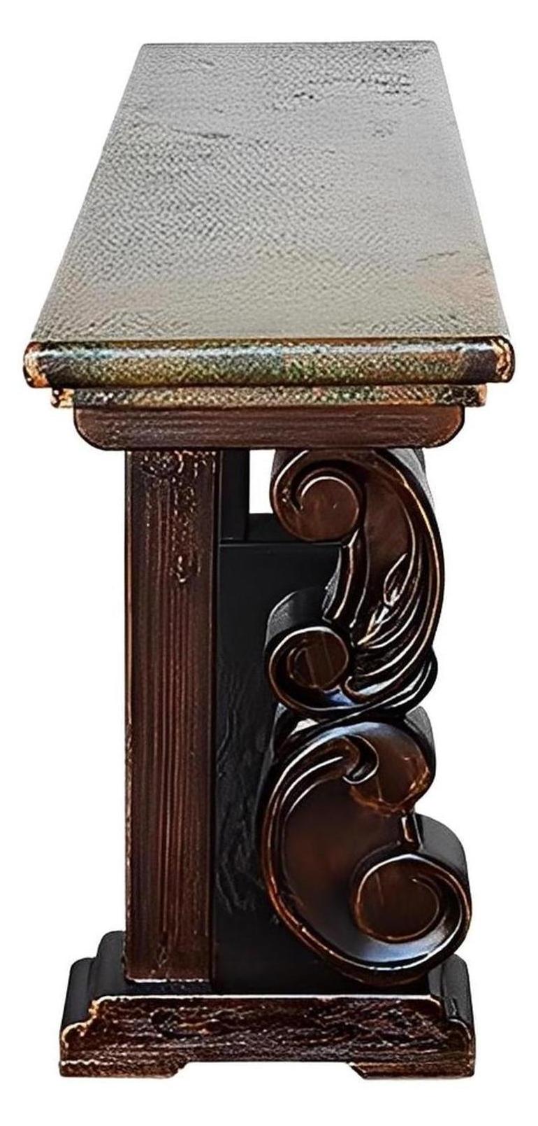 Limpia Canyon Credenza / Console Table With Handcarved Base Legs And Green Copper Top