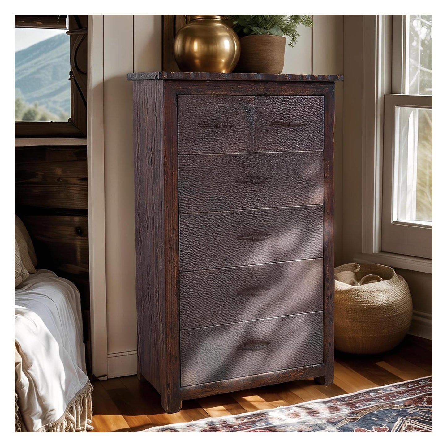 Sky Ridge Rustic Bedroom Set With Copper Live Edge Headboard & Footboard - Includes Full Service Delivery