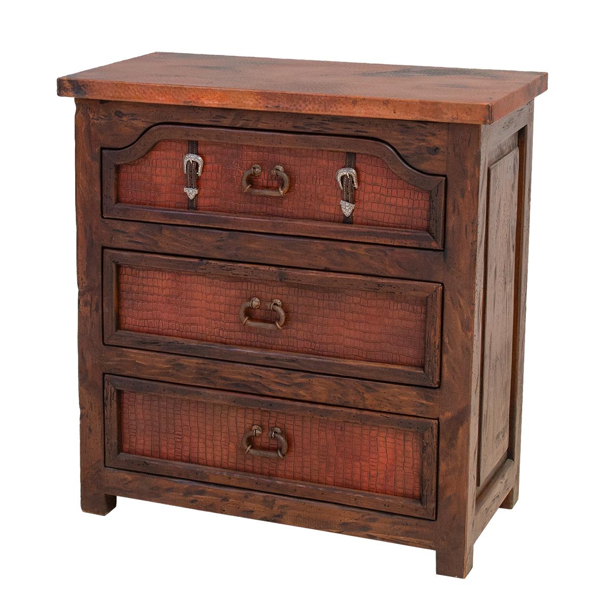 Sierra Saddle Dark Walnut Bed With Dark Red Crocodile Print Leather & Strap Accents, Hand-Carved, Optional Nightstands - Includes Full Service Delivery