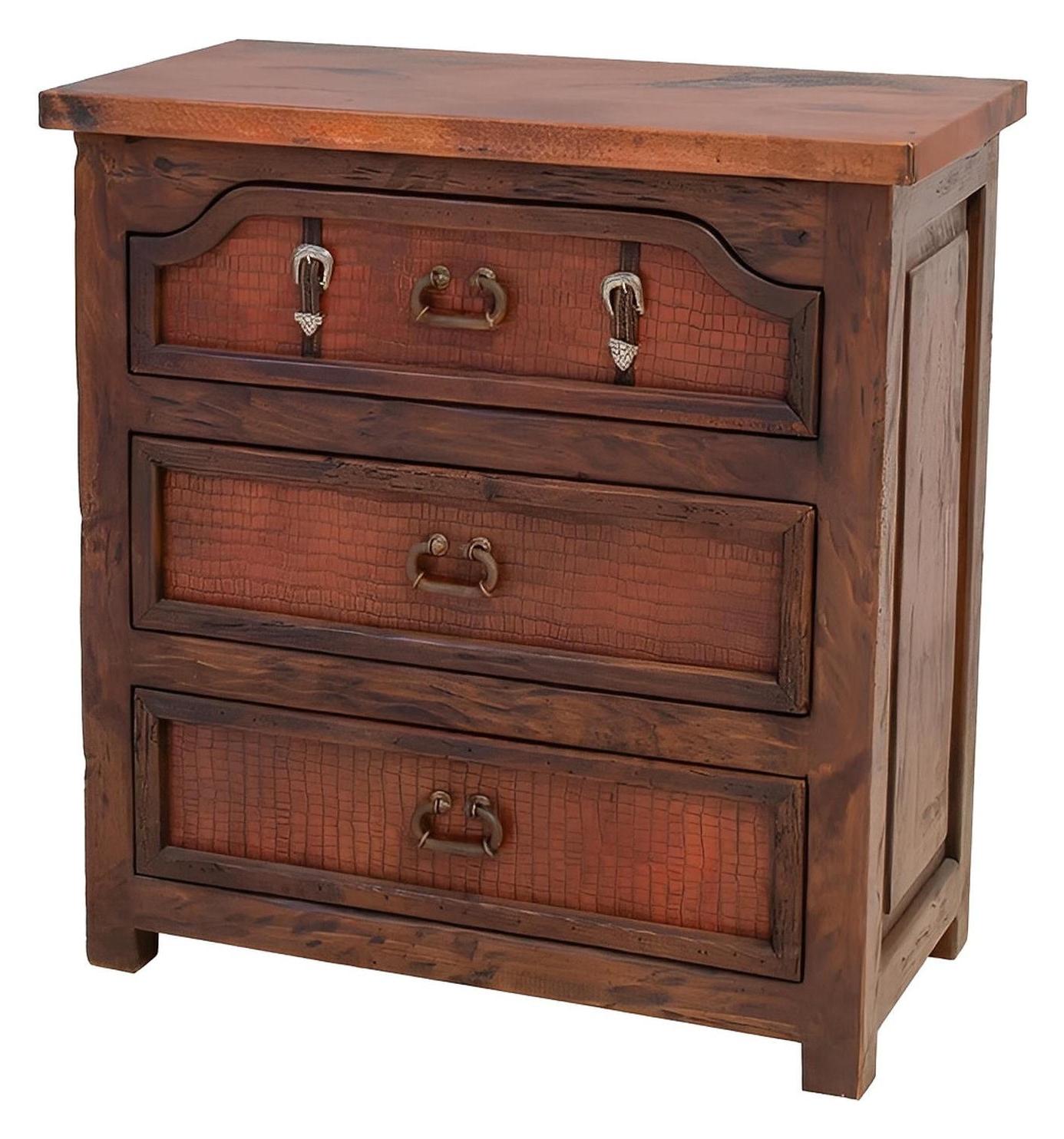 Sierra Saddle Dark Walnut Bed With Dark Red Crocodile Print Leather & Strap Accents, Hand-Carved, Optional Nightstands - Includes Full Service Delivery