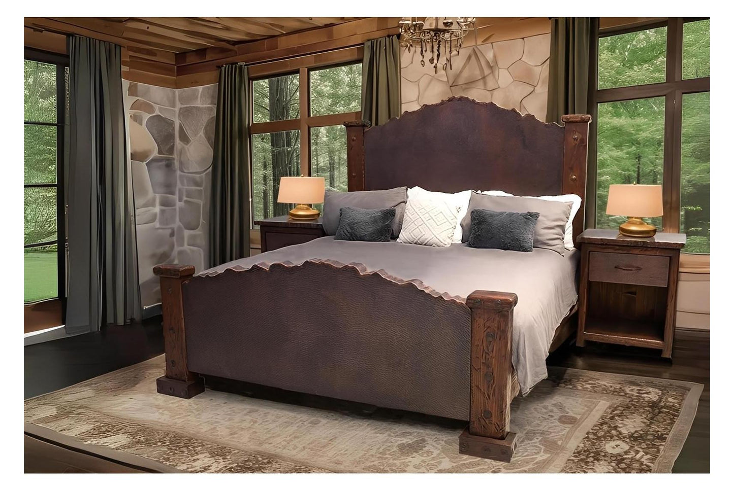 Sky Ridge Rustic Bedroom Set With Copper Live Edge Headboard & Footboard - Includes Full Service Delivery