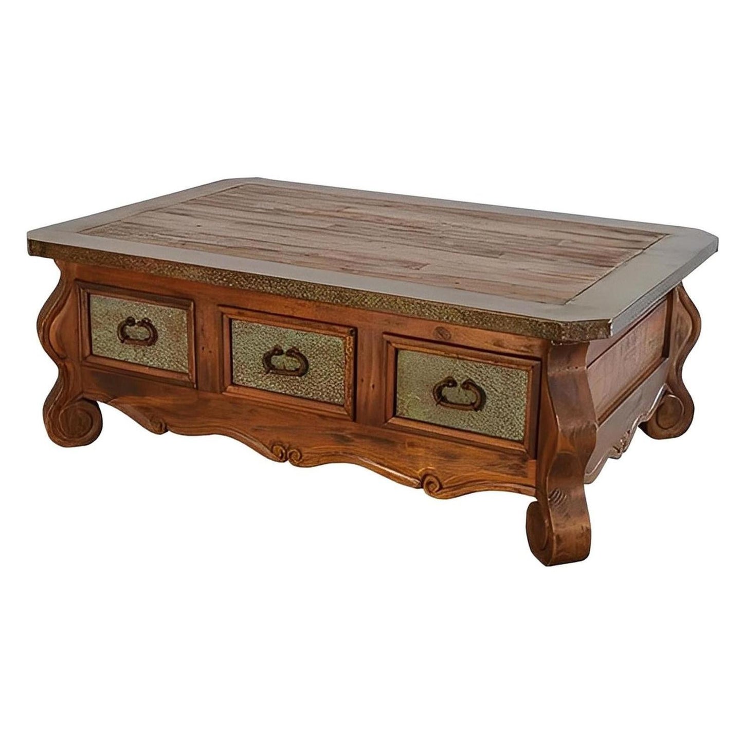 Verde Patina 6-Drawer Copper Coffee Table | 23 x 37 x 53