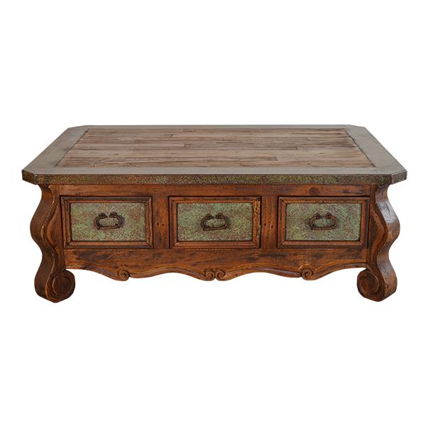 Verde Patina 6-Drawer Copper Coffee Table | 23 x 37 x 53