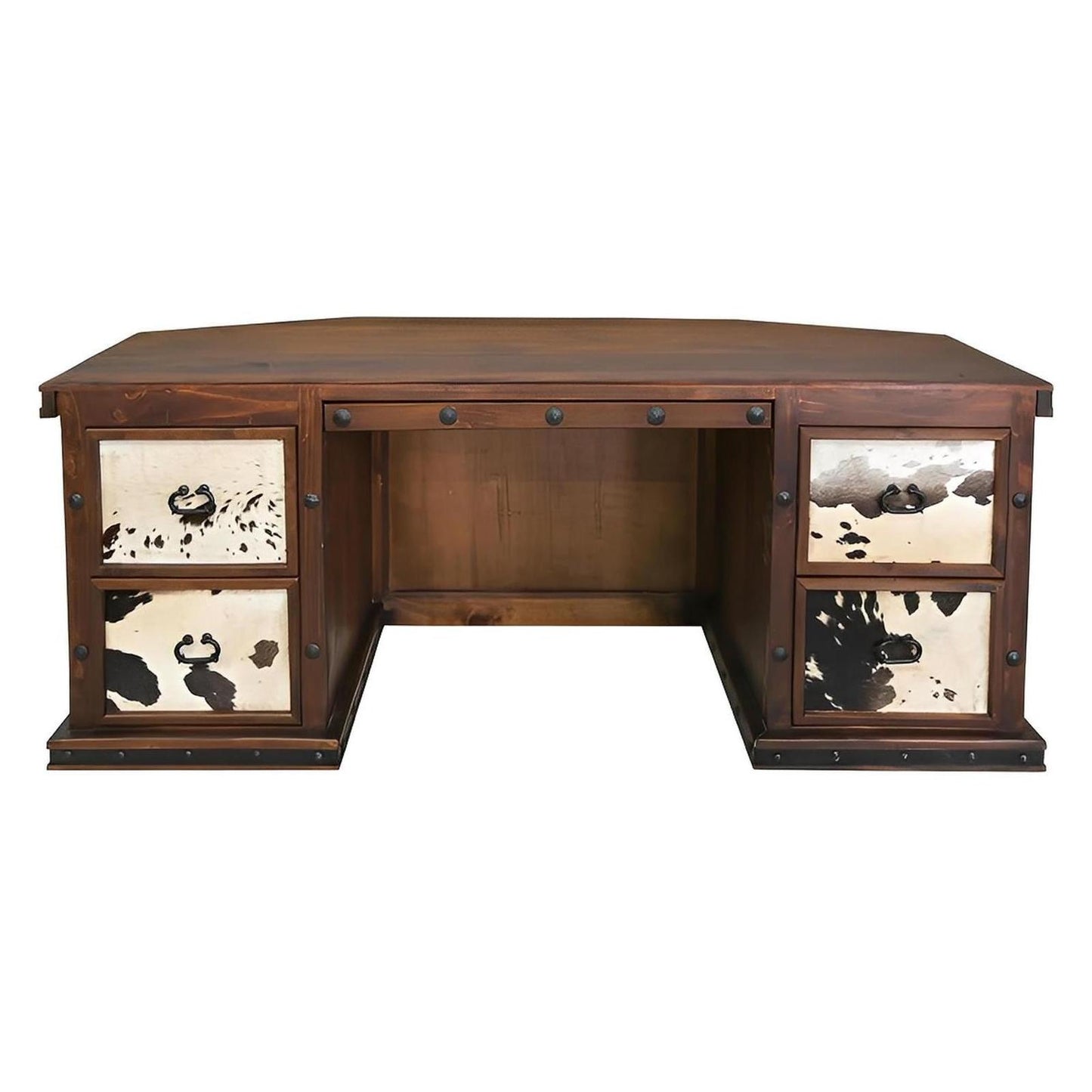 Vaquero Executive Desk | Cowhide & Hand-Tooled Leather Longhorn Panel