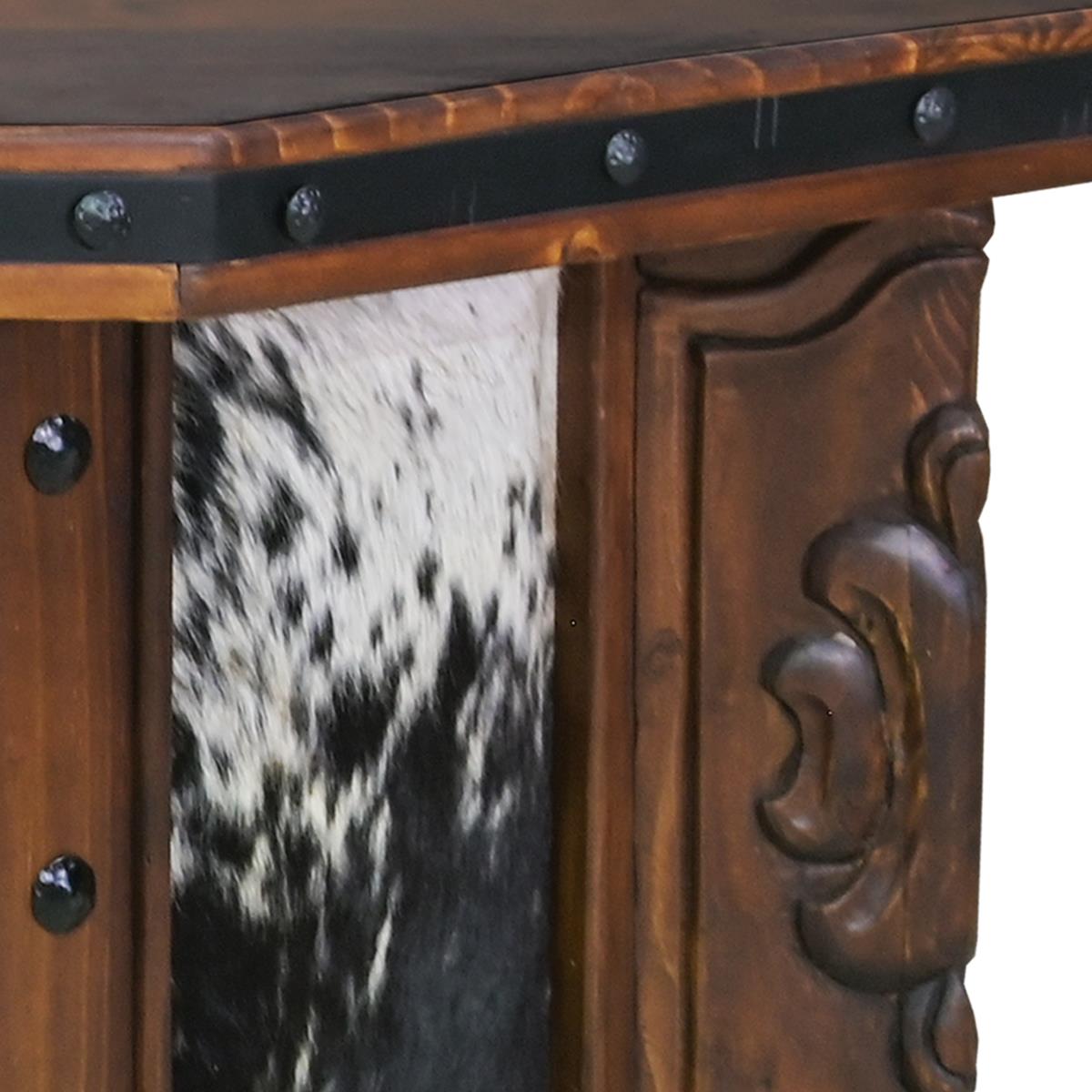 Vaquero Executive Desk | Cowhide & Hand-Tooled Leather Longhorn Panel