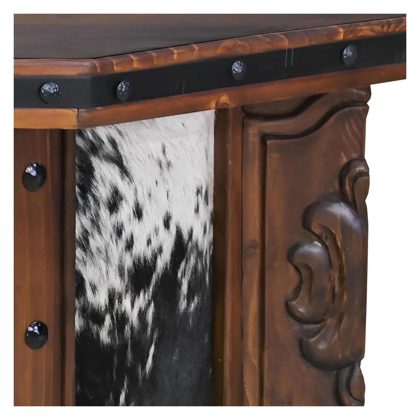 Vaquero Executive Desk | Cowhide & Hand-Tooled Leather Longhorn Panel