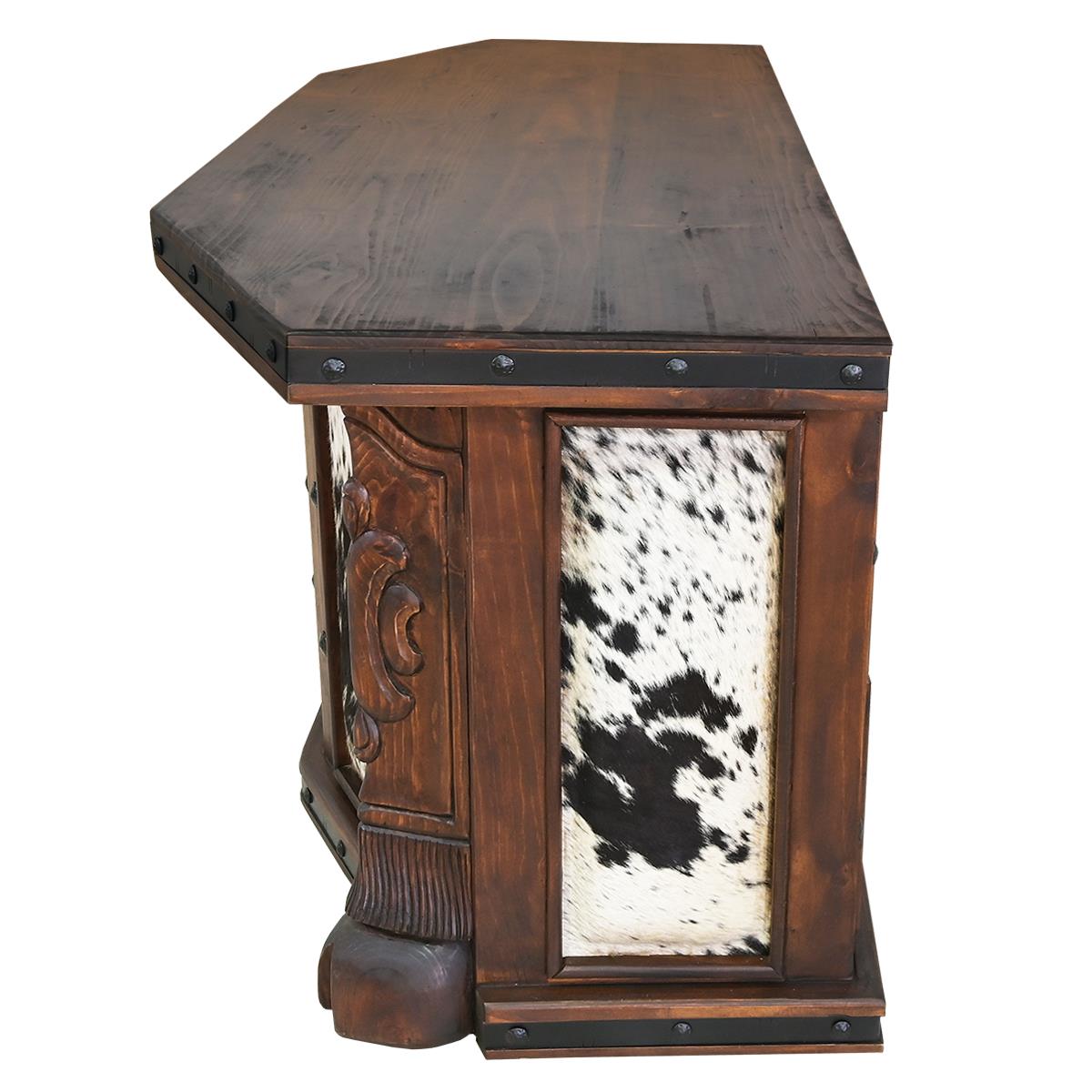 Vaquero Executive Desk | Cowhide & Hand-Tooled Leather Longhorn Panel
