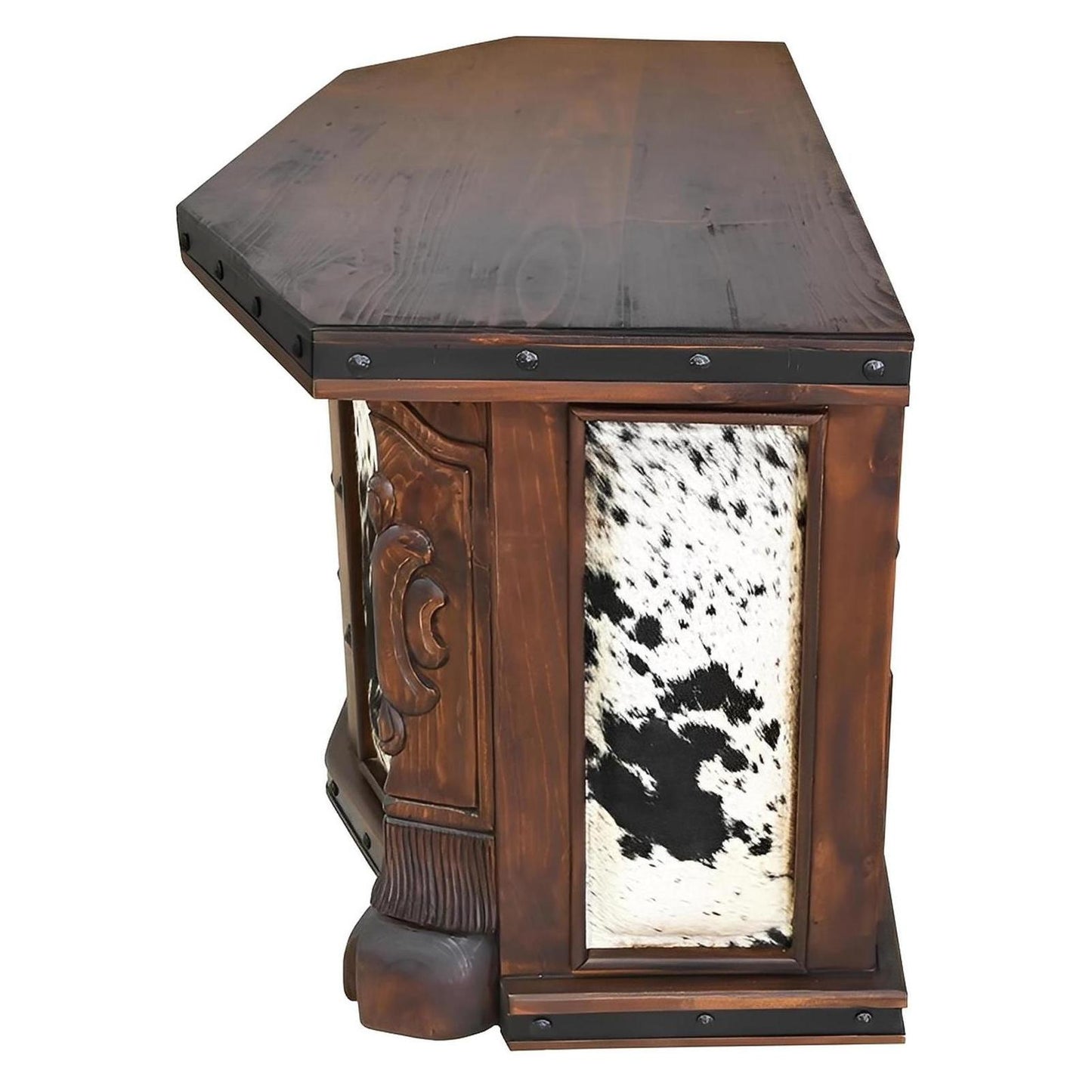 Vaquero Executive Desk | Cowhide & Hand-Tooled Leather Longhorn Panel