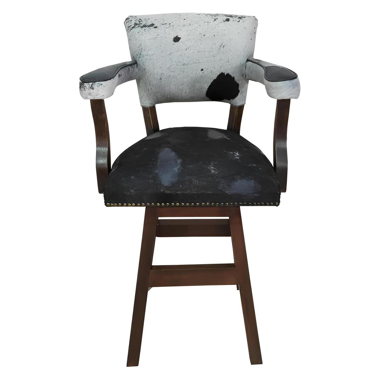 Black & White Acid Washed Cowhide Swivel Barstool with Back & Arms (2 or 3 Pack) 30"