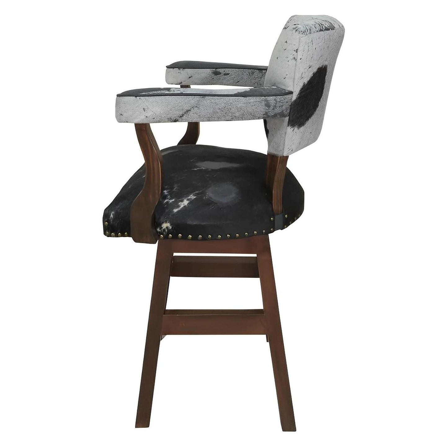 Black & White Acid Washed Cowhide Swivel Barstool with Back & Arms (2 or 3 Pack) 30"