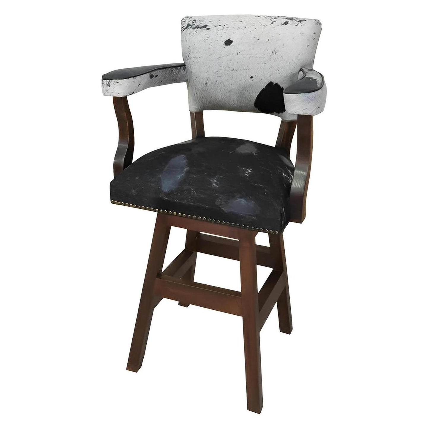Black & White Acid Washed Cowhide Swivel Barstool with Back & Arms (2 or 3 Pack) 30"
