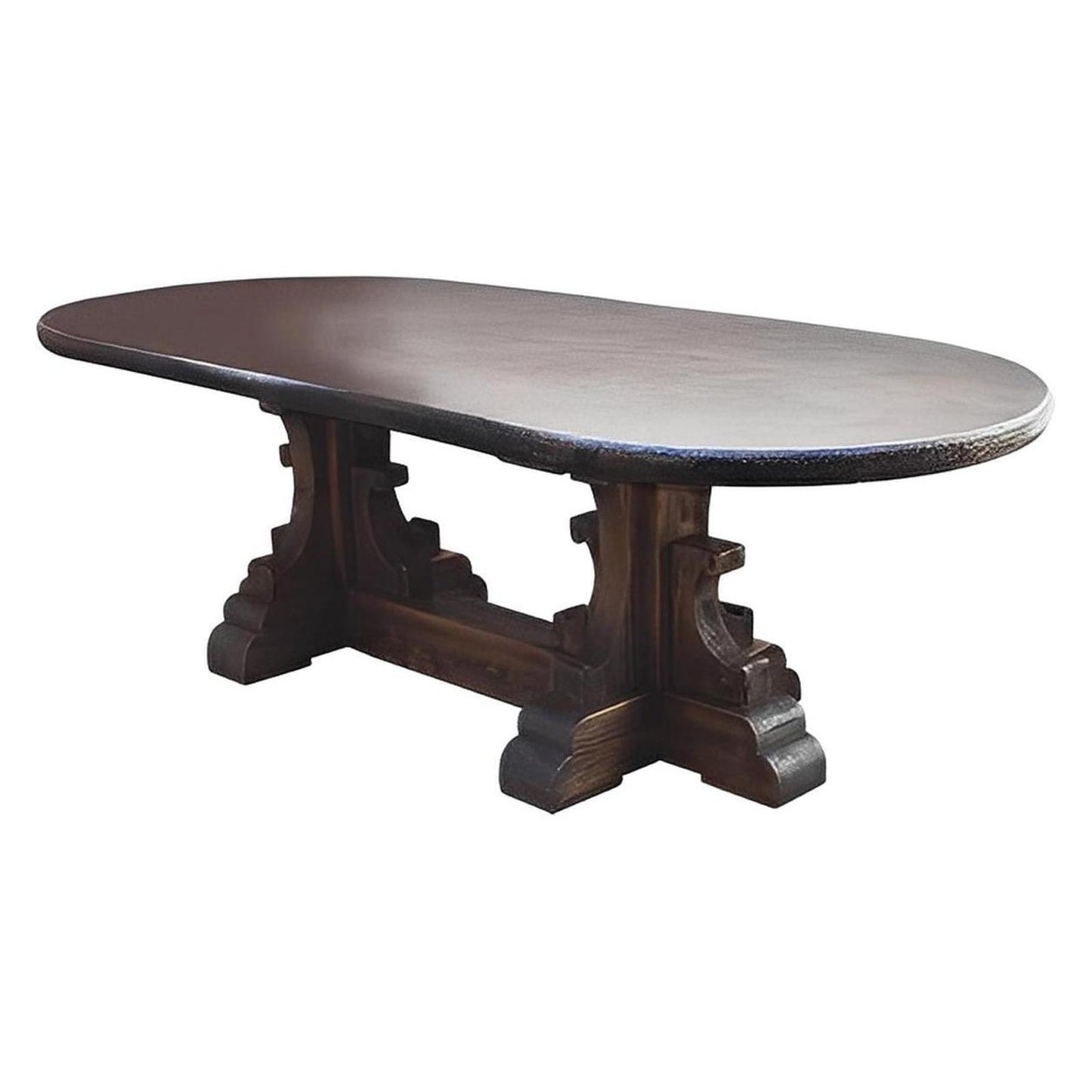 Sonora Estate Oval Dining Table | Copper Top & Hand-Carved Wood Base | 85x40x31