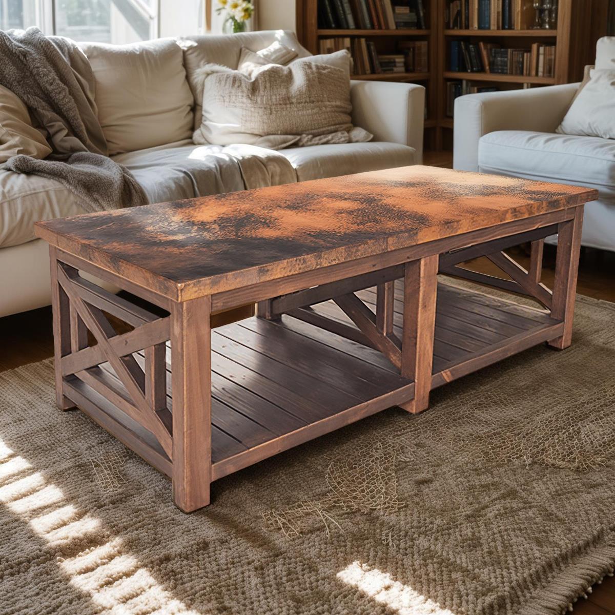Serrano Copper Top Coffee Table with Wooden Frame