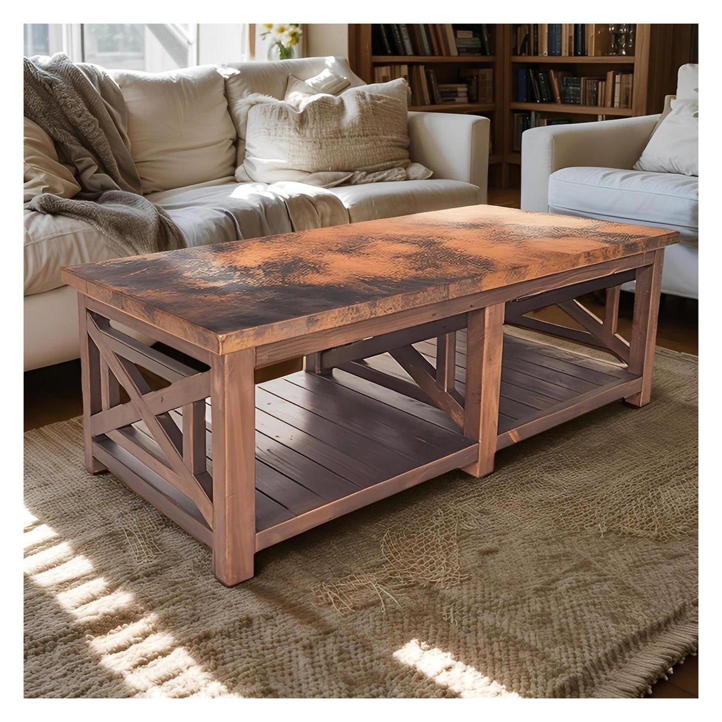 Serrano Copper Top Coffee Table with Wooden Frame
