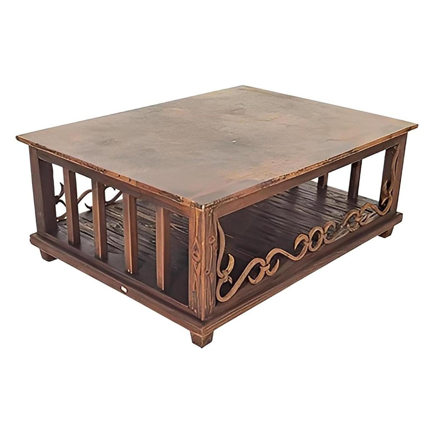 Sierra Forge Copper Top Coffee Table Reclaimed Wood & Iron | 20 x 36 x 48