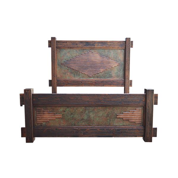 WyldRidge Southwest Rustic Handcarved Wood Bed Walnut with Copper Inlay Panels - Includes Full Service Delivery
