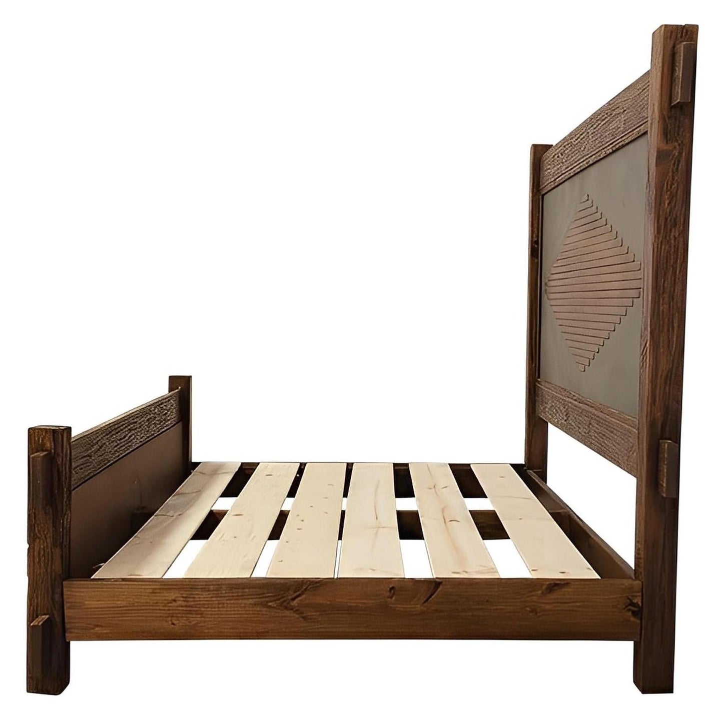 WyldRidge Southwest Rustic Handcarved Wood Bed Walnut with Copper Inlay Panels - Includes Full Service Delivery