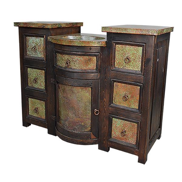 Pine Hill Six Drawer Green Copper Vanity