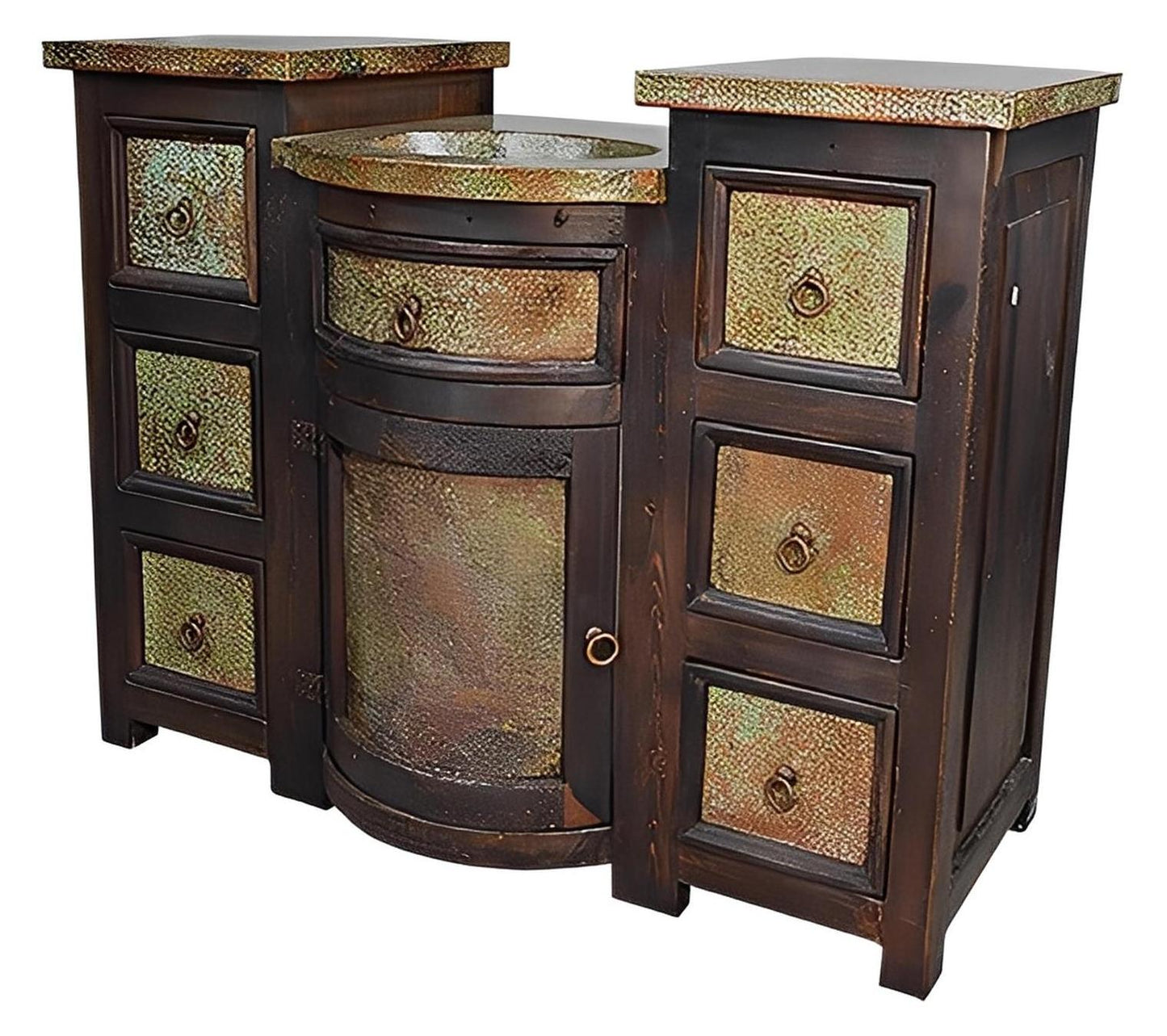 Pine Hill Six Drawer Green Copper Vanity