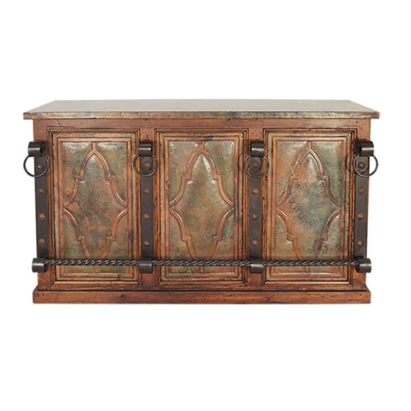 THE BLACKSMITHS BAR | VERDI-GRIS COPPER INSERTS, COPPER TOP, FORGED IRON, WINE RACK