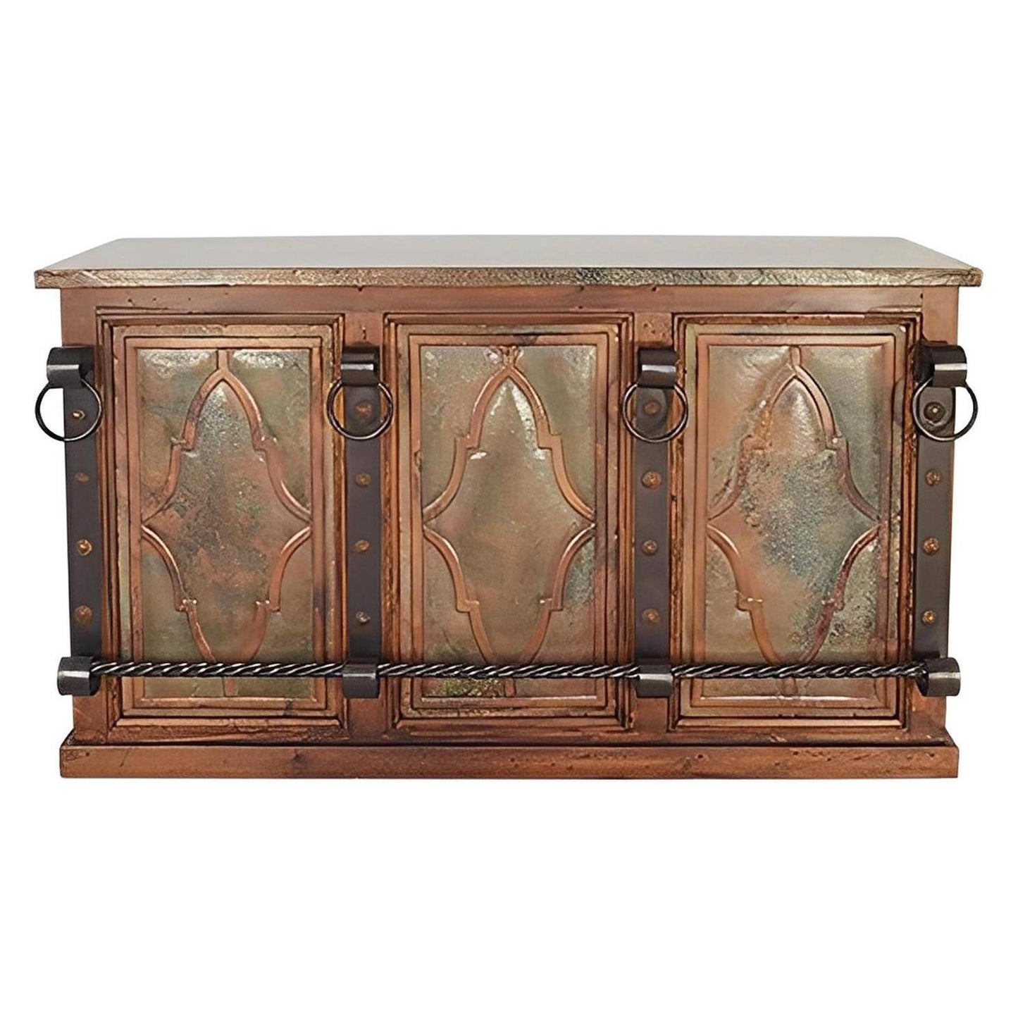 THE BLACKSMITHS BAR | VERDI-GRIS COPPER INSERTS, COPPER TOP, FORGED IRON, WINE RACK