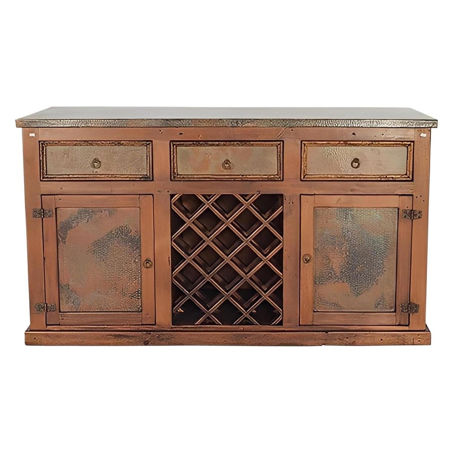 THE BLACKSMITHS BAR | VERDI-GRIS COPPER INSERTS, COPPER TOP, FORGED IRON, WINE RACK