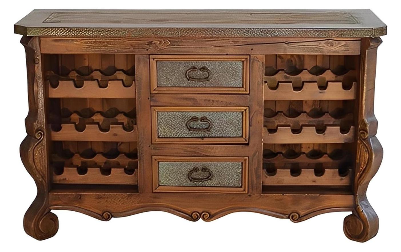 Elena Canyon Console, Green Copper Drawers & Top Edge, Wine Storage