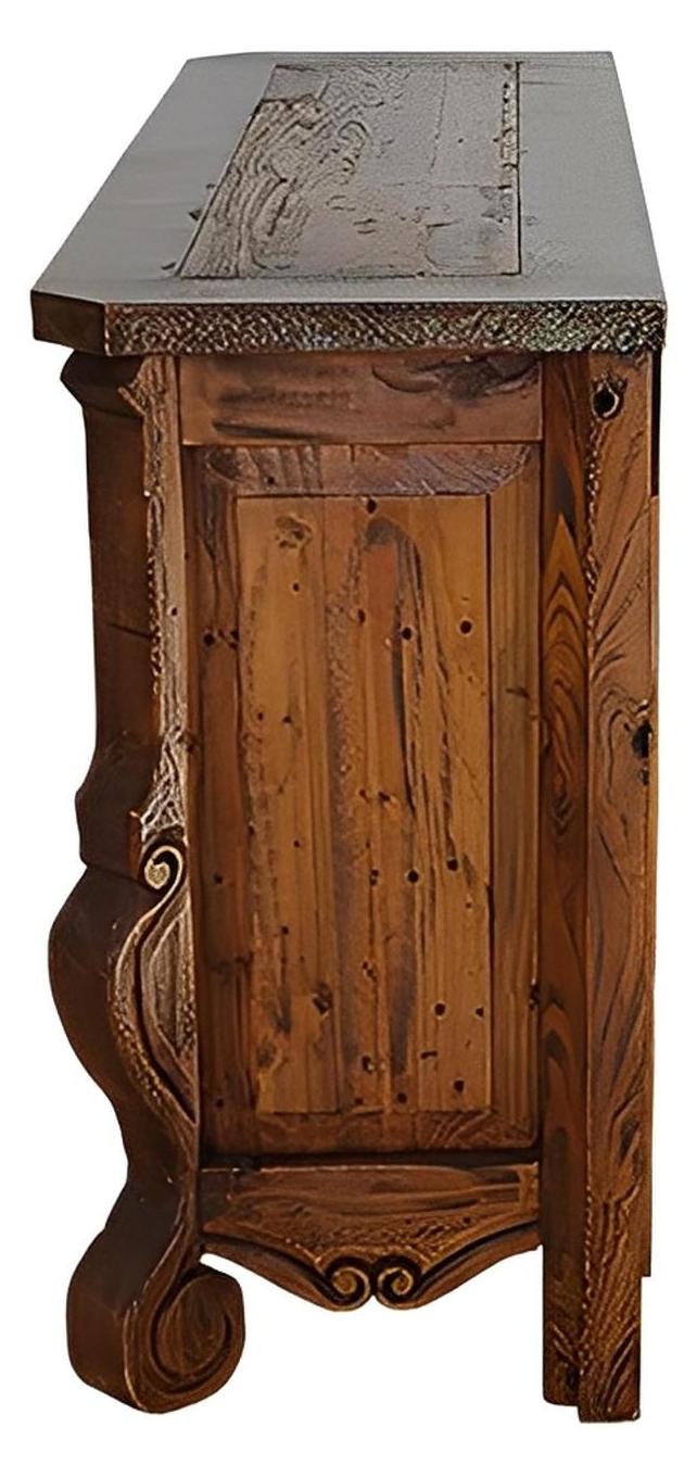 Elena Canyon Console, Green Copper Drawers & Top Edge, Wine Storage