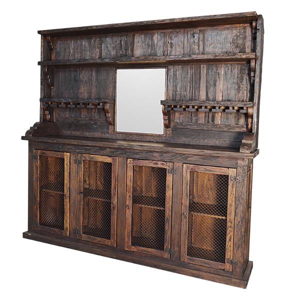 Old West Rustic Bar Hutch with Wine Glass Storage & Display Shelves