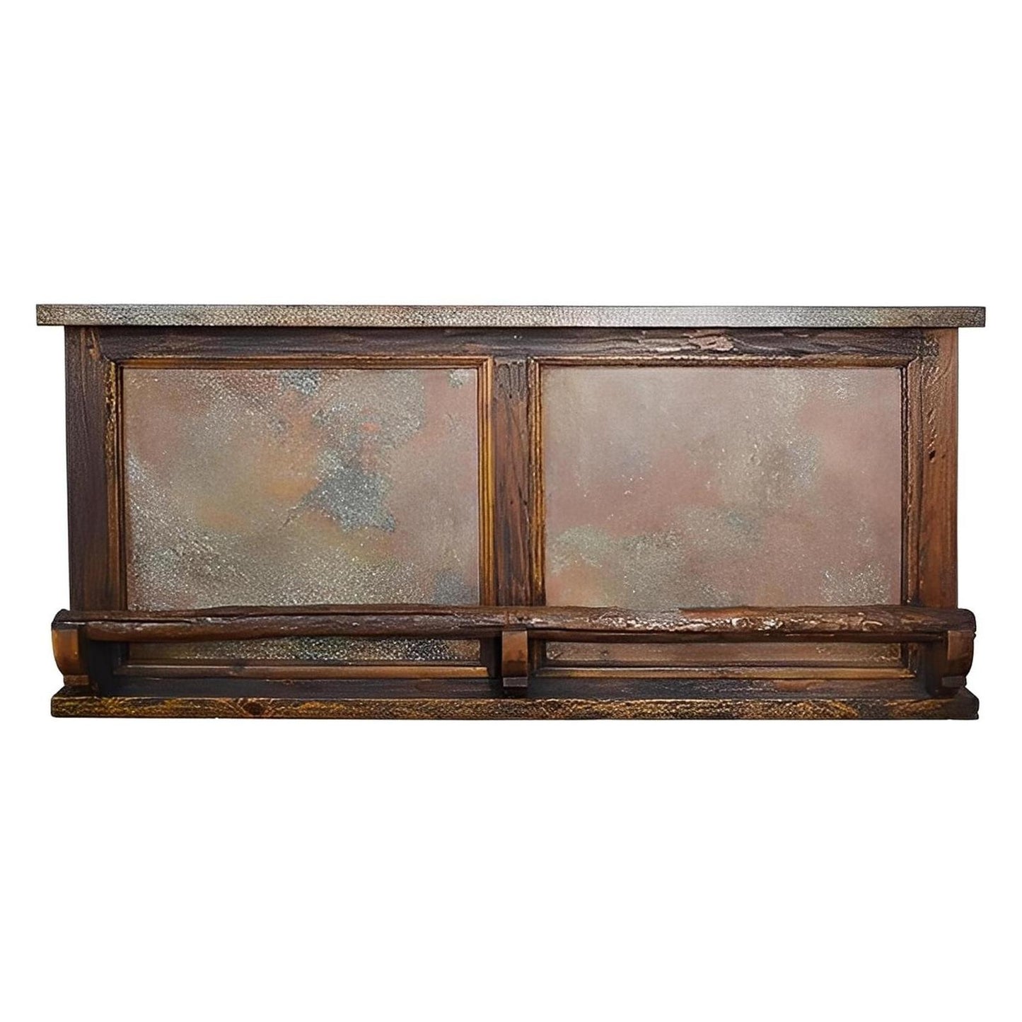 Desert Wind Rustic Home Wooden Bar with Verdi-Gris Copper Panels, Copper Top, & Log Footrail