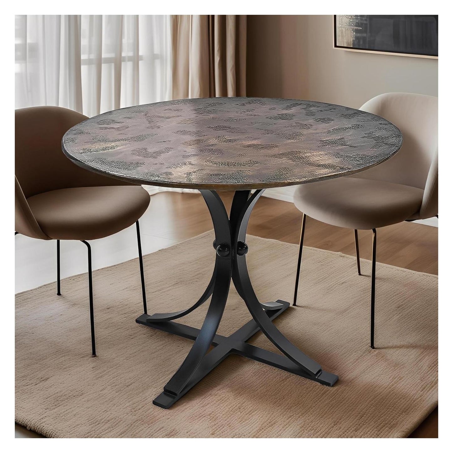 Brass Moon Round Dining Table | Handcrafted Brass Top & Iron Base | 48x30