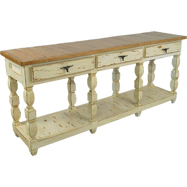 Saddleback Mountain Three Drawer Credenza / Console Table Longhorn Pulls