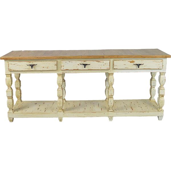 Saddleback Mountain Three Drawer Credenza / Console Table Longhorn Pulls