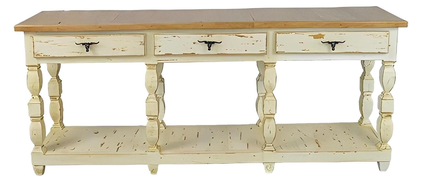 Saddleback Mountain Three Drawer Credenza / Console Table Longhorn Pulls