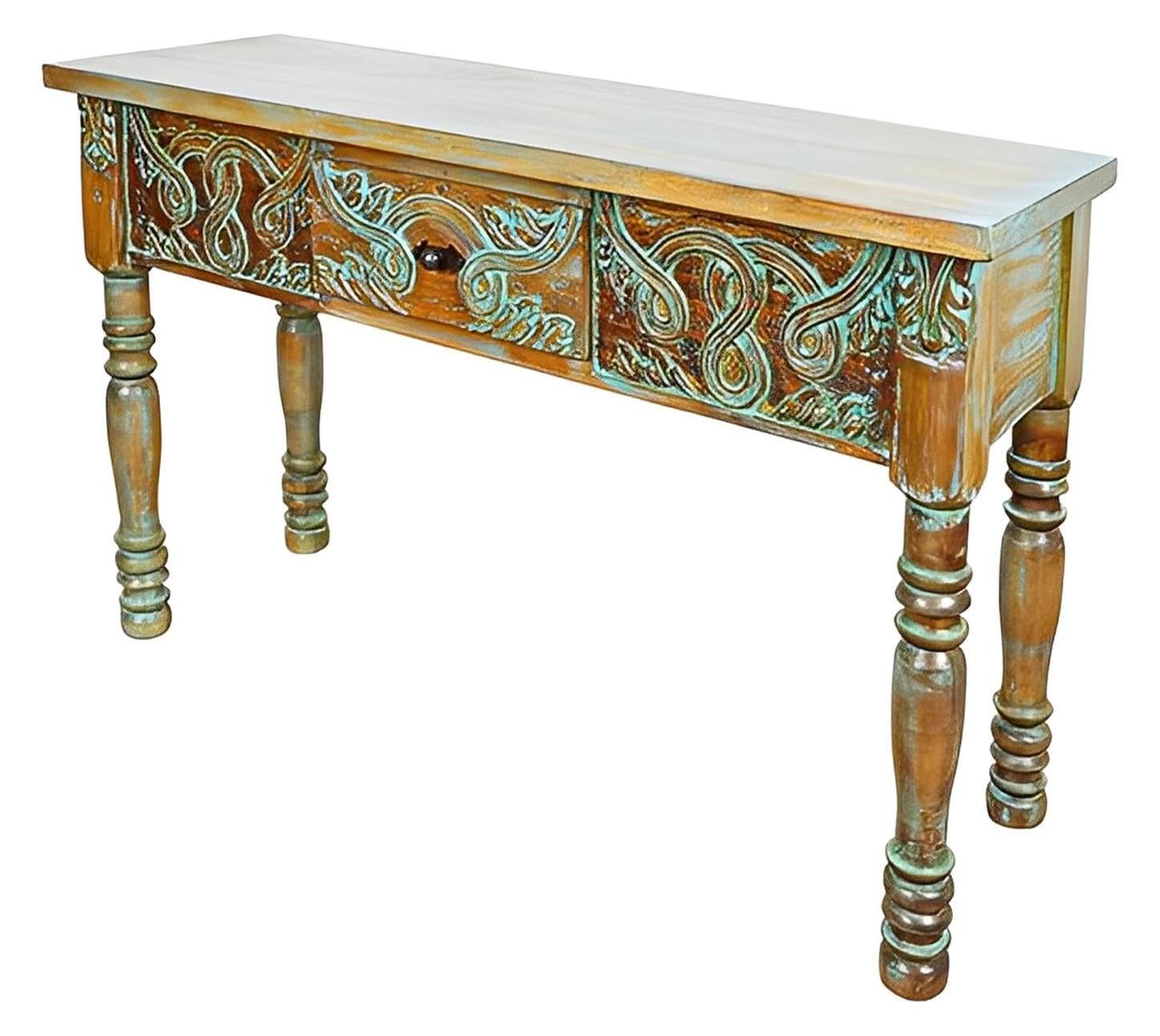 Alpine Basin Artisan Utility Console - Washed Turquoise