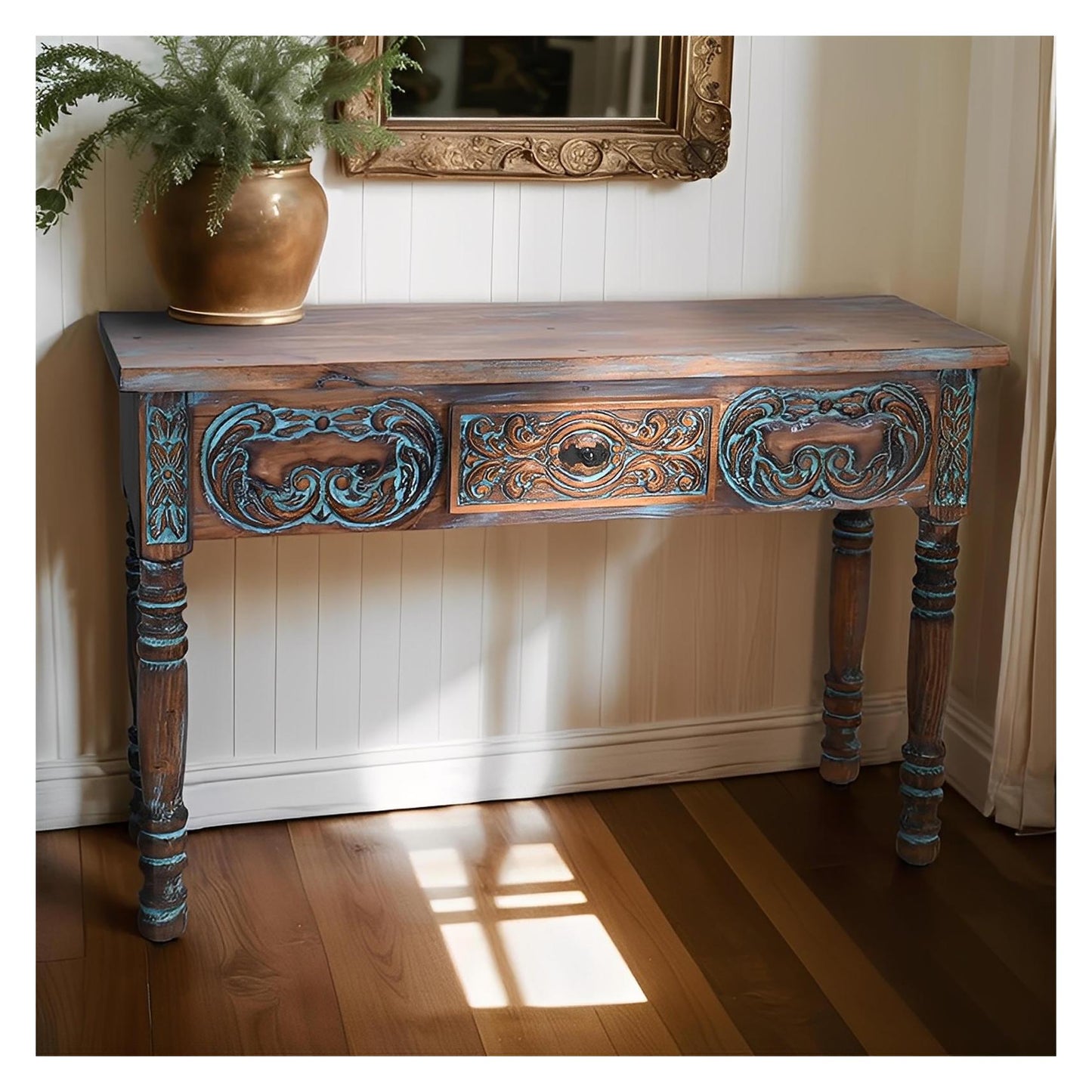 Alpine Basin Artisan Utility Console - Washed Turquoise